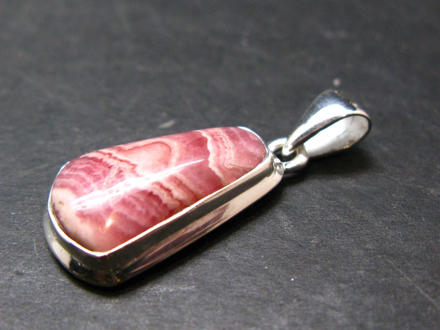 Rhodochrosite Silver Plated Pendant From Argentina - 1.3" - 5.54 Grams