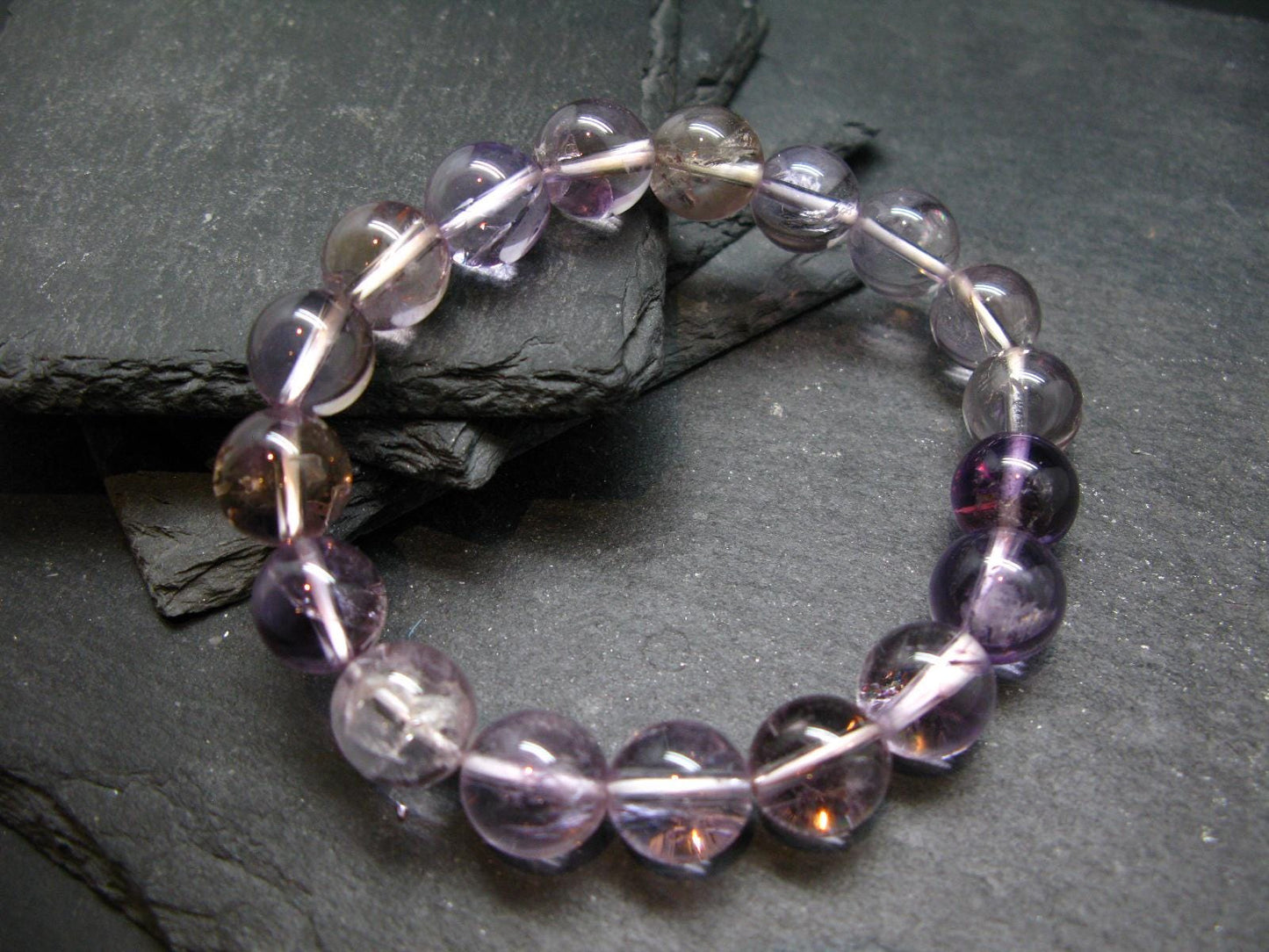 Ametrine Genuine Bracelet ~ 7.5 Inches ~ 13mm Round Beads