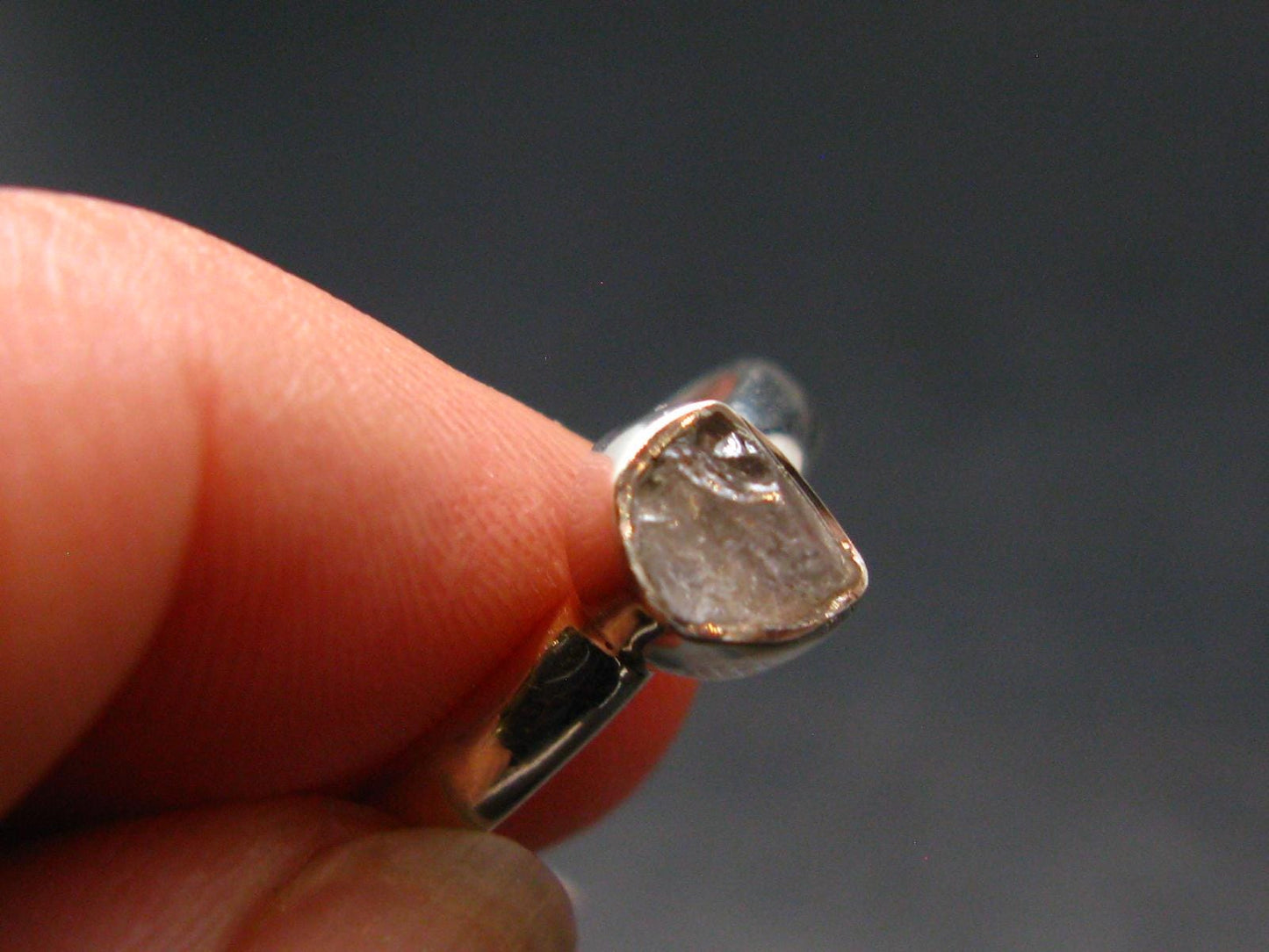 Gray Herderite Silver Ring from Africa - Size 6 - 1.63 Grams