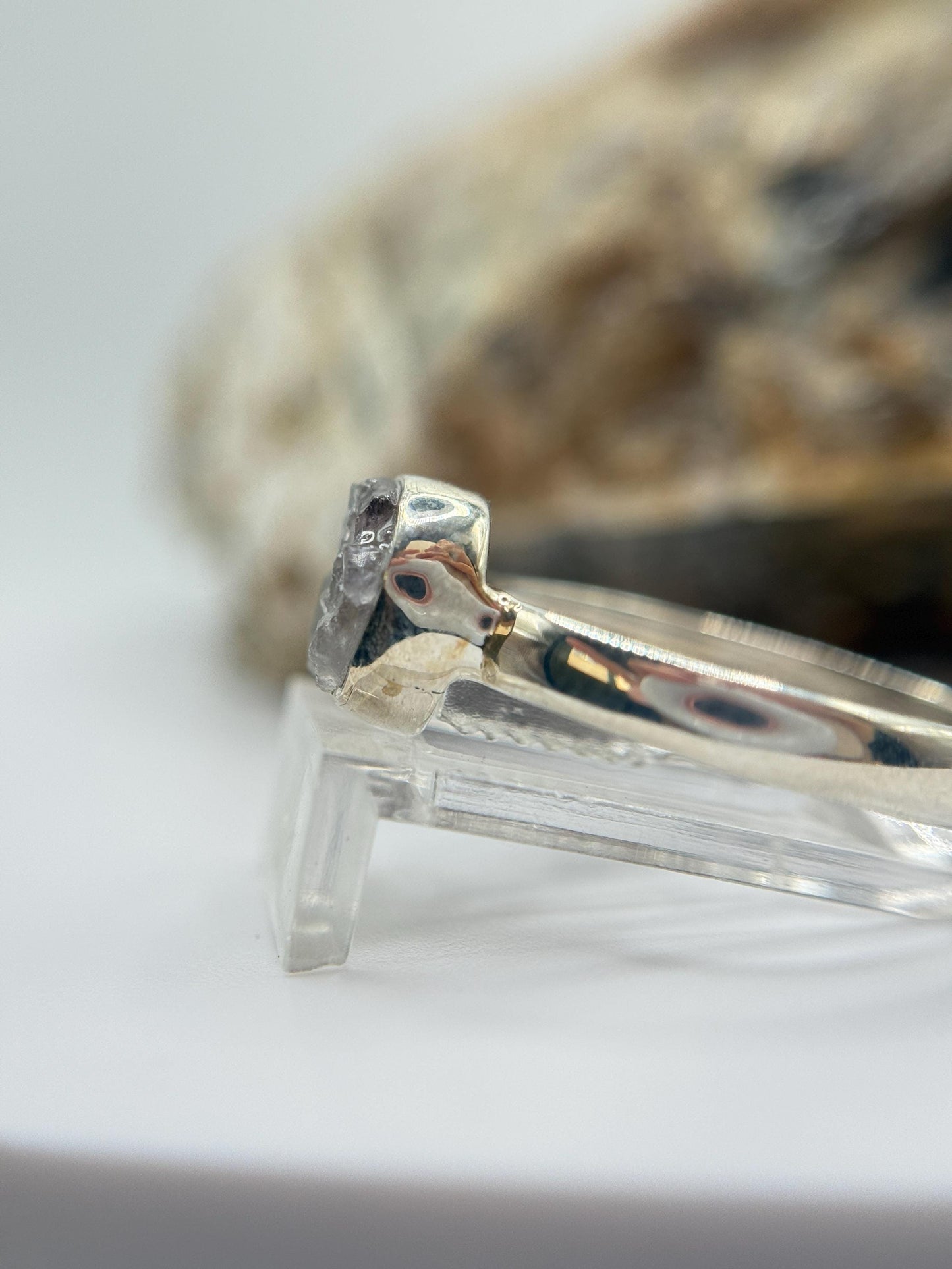 Raw Herderite Sterling Silver Ring – Natural Crystal Statement Band - SIZES: 6,7,8