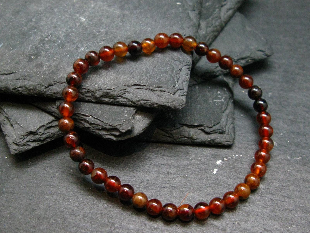 Garnet Hessonite Genuine Bracelet ~ 7 Inches ~ 4mm Round Beads