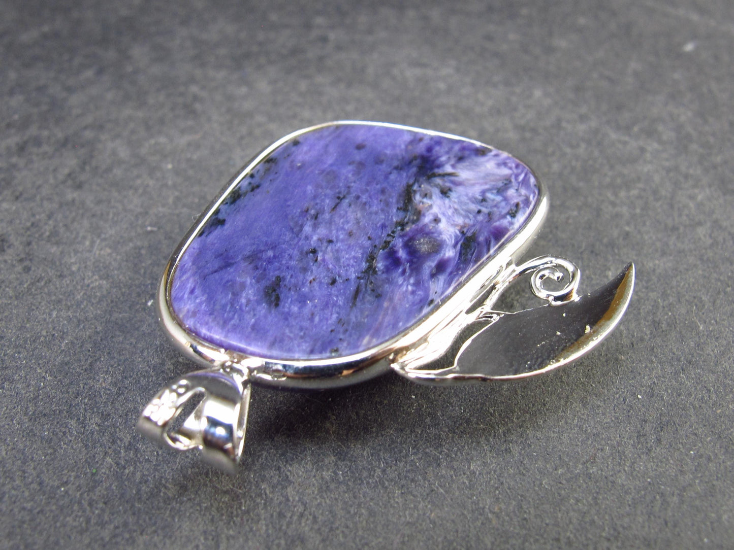 Rare High-Quality Charoite Pendant in SS From Russia - 1.4" - 11.5 Grams