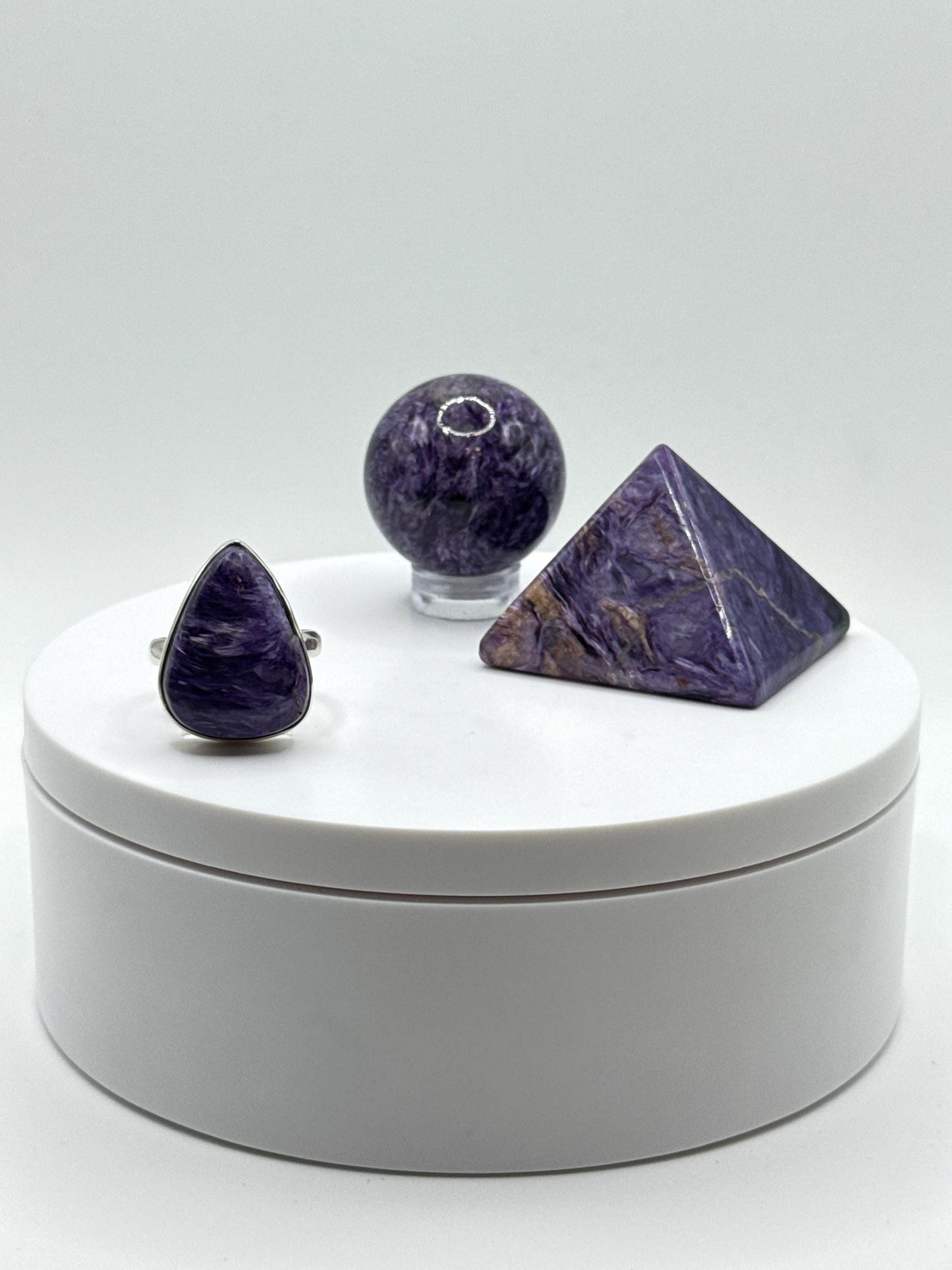 Beautifully Charoite & Sterling Silver Teardrop Ring - Size 7