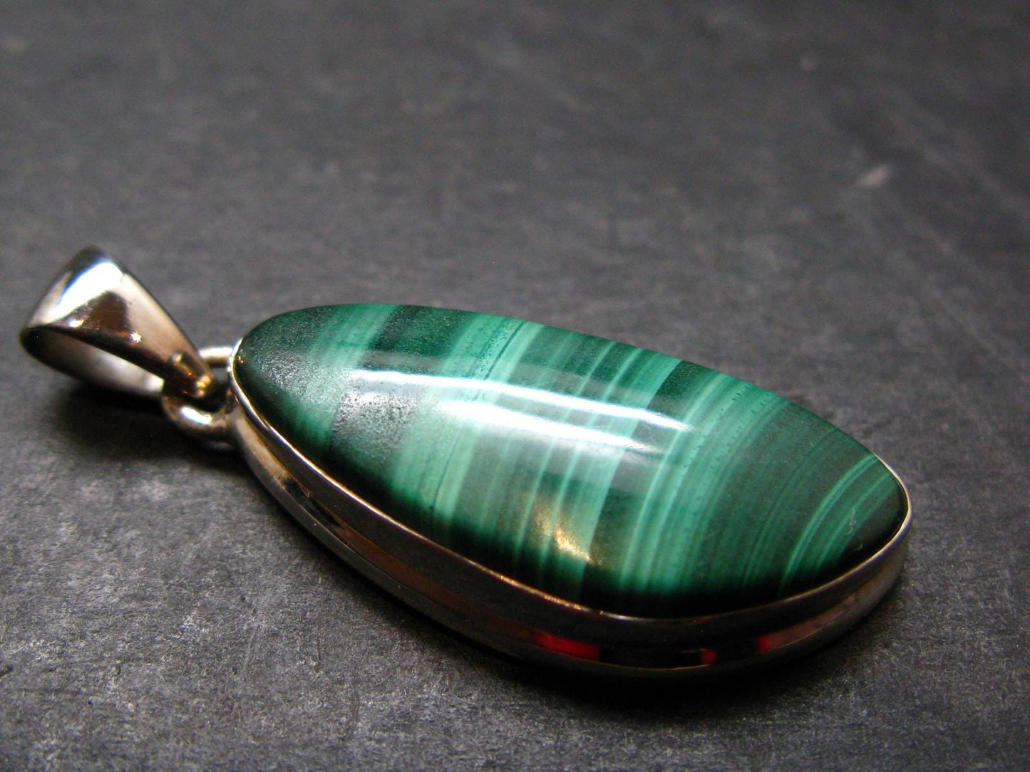 Genuine Vivid Vibrant Green Malachite Sterling Silver Pendant From Congo - 1.5" - 7.06 Grams