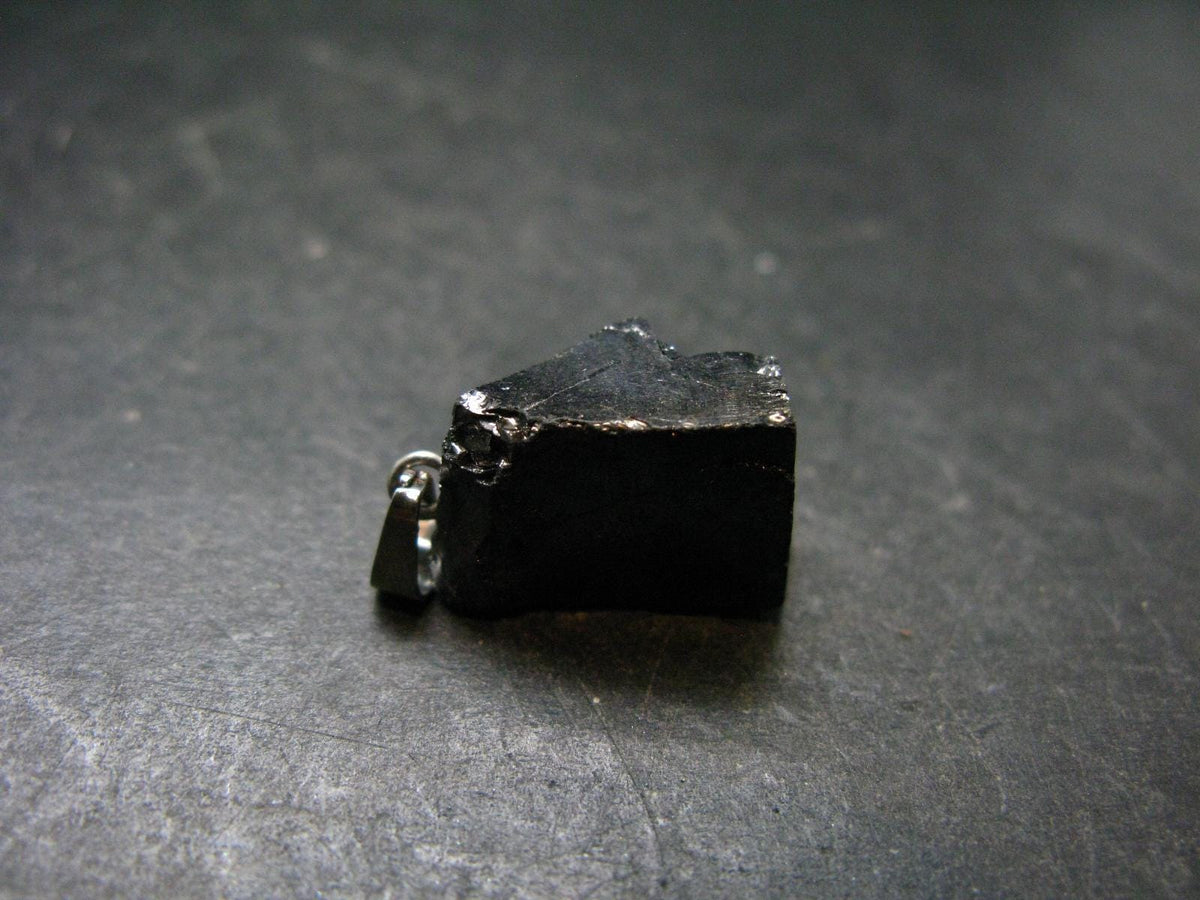 Unpolished Elite Shungite Silver Pendant from Russia - 1.0" - 2.50 Grams