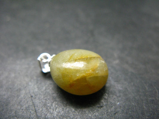 Yellow Sapphire Corundum Polished Crystal Silver Pendant From Sri Lanka - 0.9" - 17.50 Carats