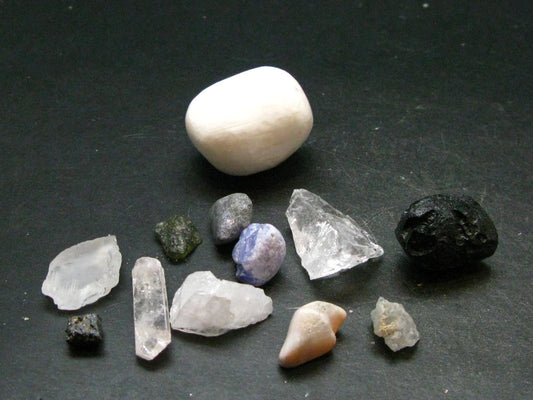 Synergy 12 Set Phenakite Moldavite Natrolite Petalite Danburite Tektite Scolecite Herderite Tanzanite Brookite 45.76 Gr
