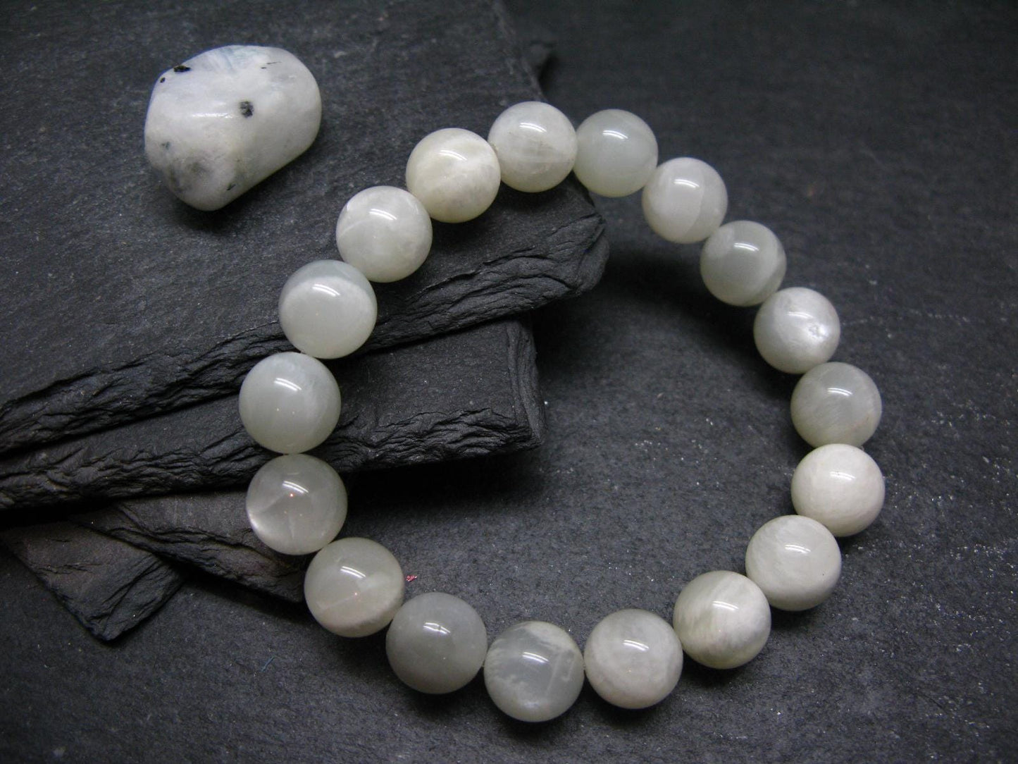 Green Moonstone Genuine Bracelet ~ 7 Inches ~ 10mm Round Beads