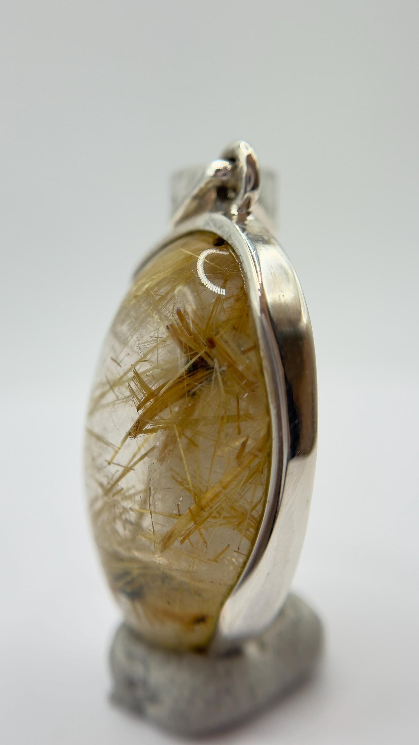 Golden Rutilated Quartz Pendant – Natural Needle Crystal in Sterling Silver