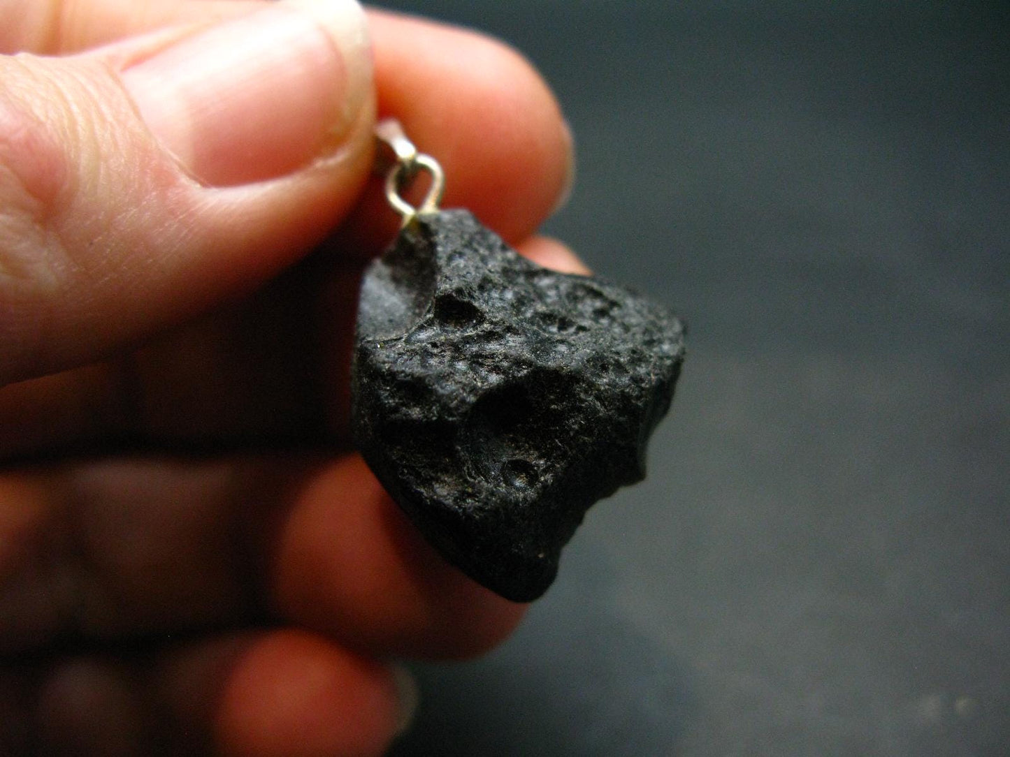Tibetan Black Tektite Silver Pendant From Tibet - 1.2" - 3.74 Grams