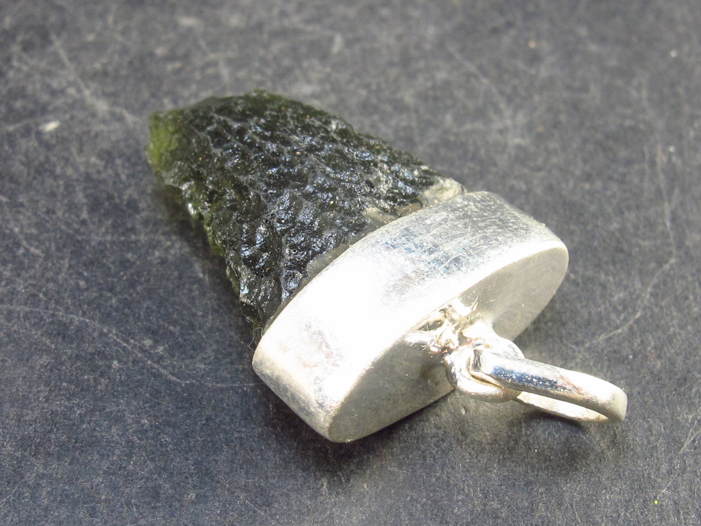 Raw Moldavite Tektite Silver Pendant from Czech Republic - 1.5" - 5.8 Grams