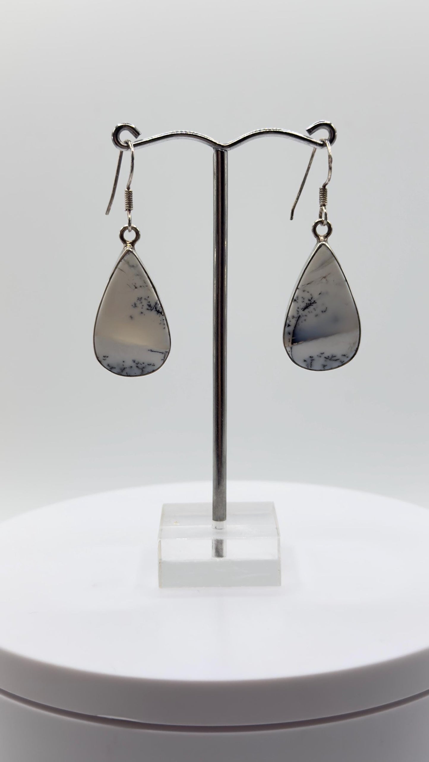 Elegant Moss Agate Teardrop Dangle Earrings – Natural Scenic Stone Jewelry