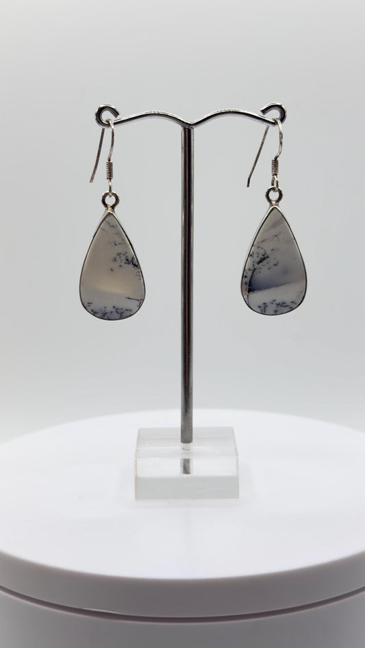 Elegant Moss Agate Teardrop Dangle Earrings – Natural Scenic Stone Jewelry