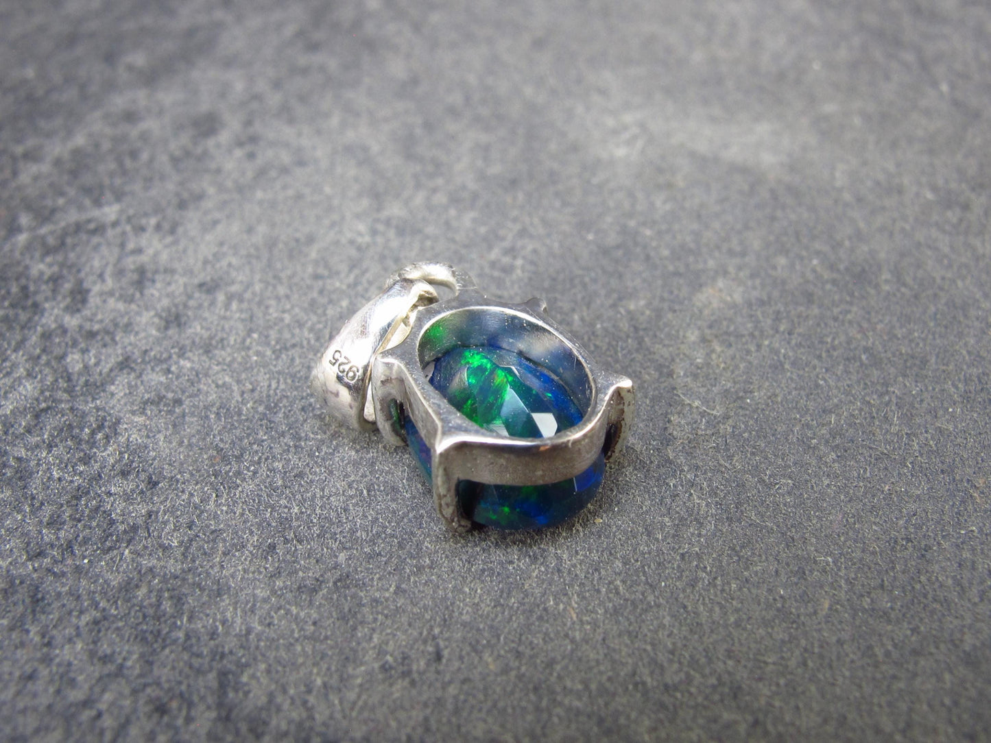 Rare Black Opal Sterling Silver Pendant from Australia - 0.7" - 1.29 Grams