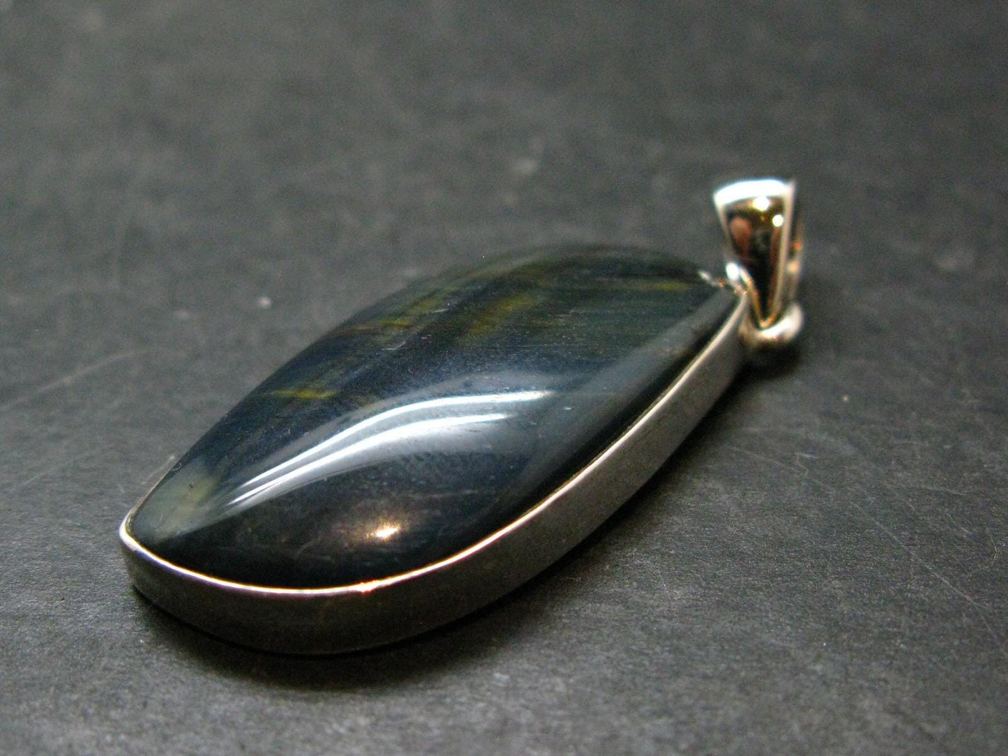 Hawk Eye (Blue Tiger Eye) Silver Pendant from South Africa - 1.8"