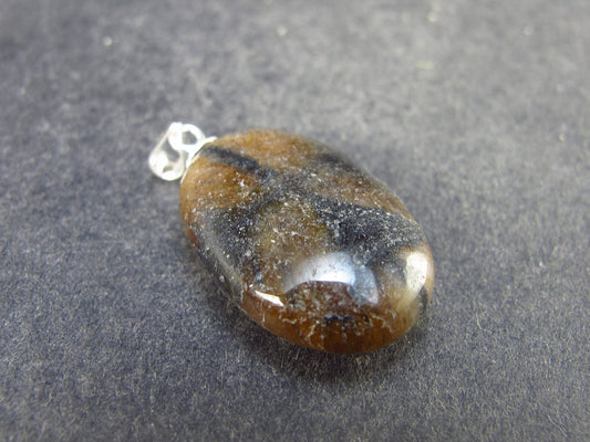 Perfect Cross-Shaped Andalusite (Variety of Chiastolite) Polished Silver Pendant from China - 1.2" - 4.6 Grams