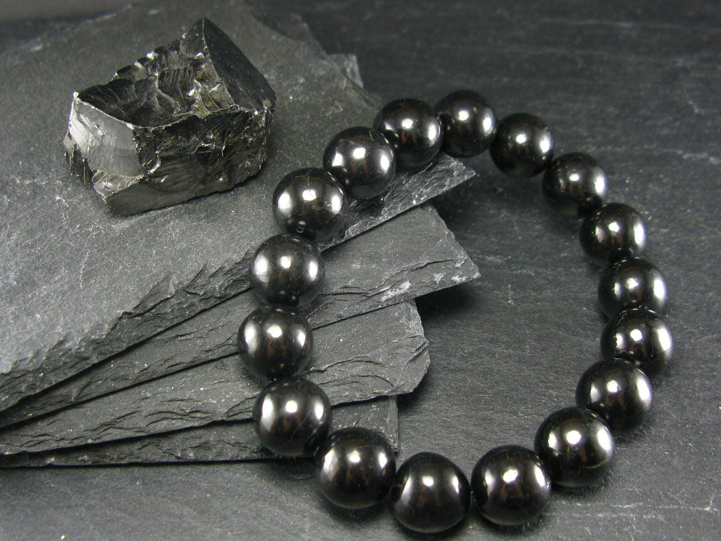 Shungite Genuine Bracelet ~ 7 Inches ~ 12mm Round Beads