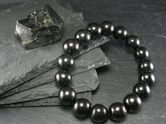 Shungite Genuine Bracelet ~ 7 Inches ~ 12mm Round Beads