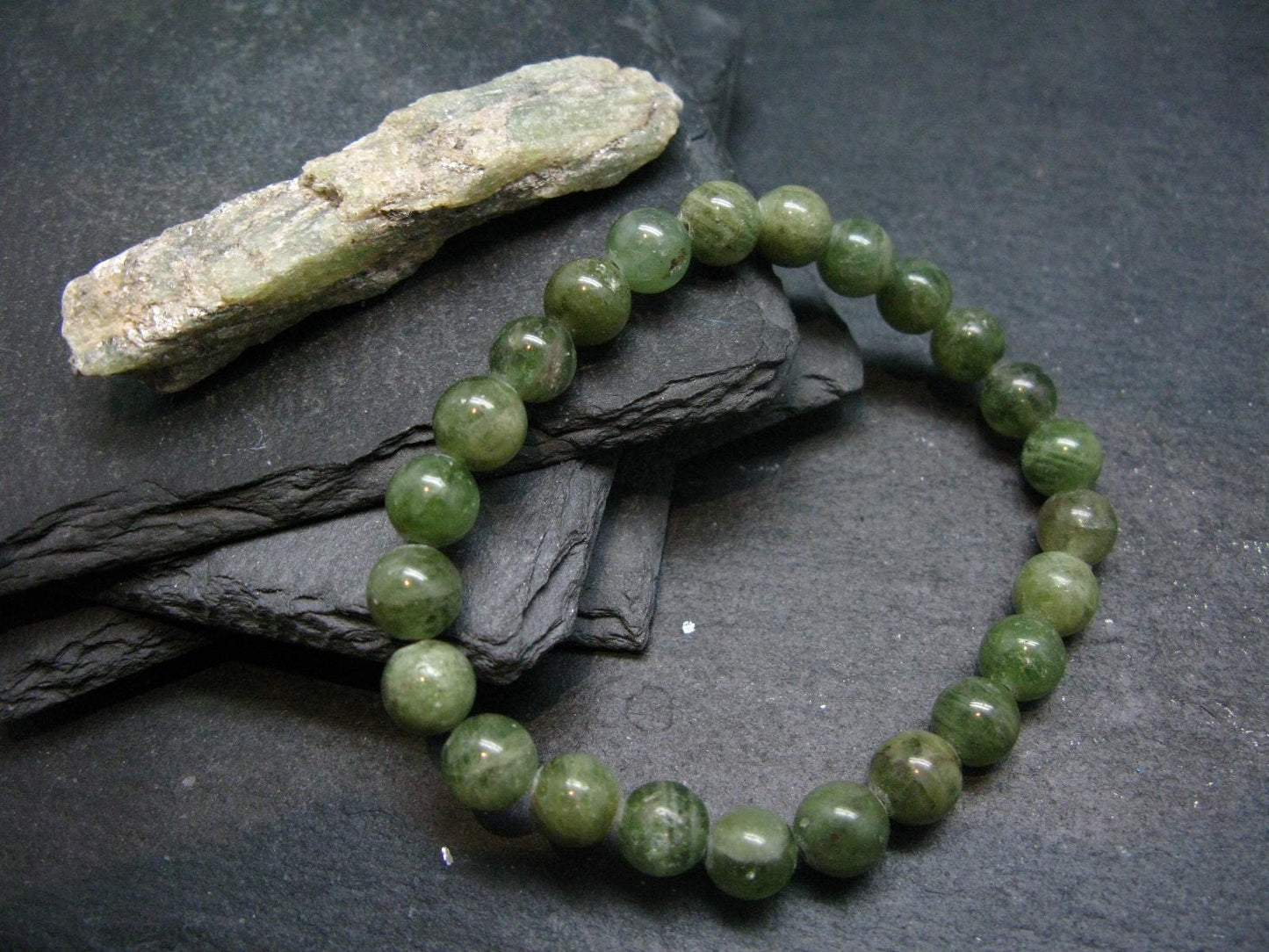 Green Kyanite Genuine Bracelet ~ 7 Inches ~ 8mm Round Beads