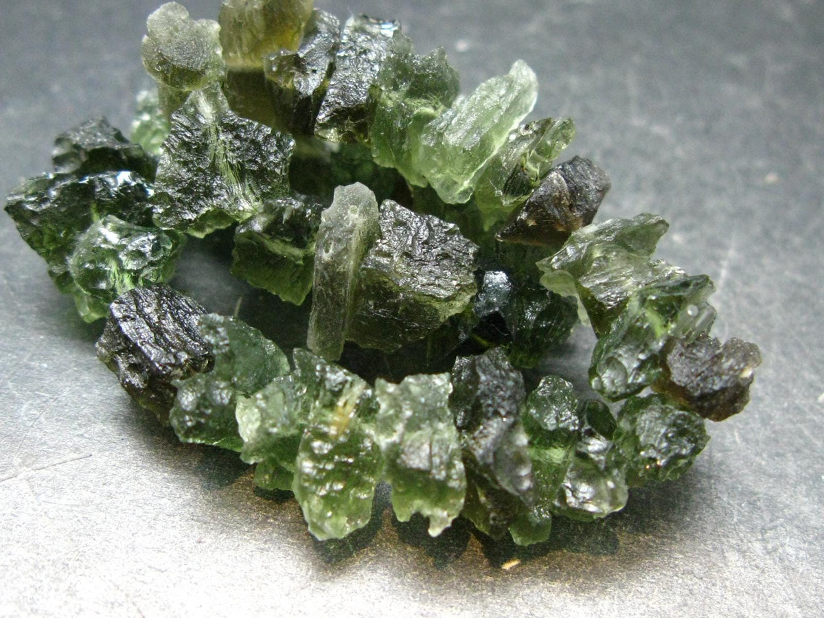 Raw Moldavite Beads Bracelet From Czech Republic - 7" - 16.4 Grams