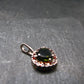 Moldavite Tektite & Red Garnet Silver Pendant from Czech Republic - 0.9"