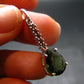 Moldavite Tektite & Red Garnet Silver Pendant from Czech Republic - 1.2"