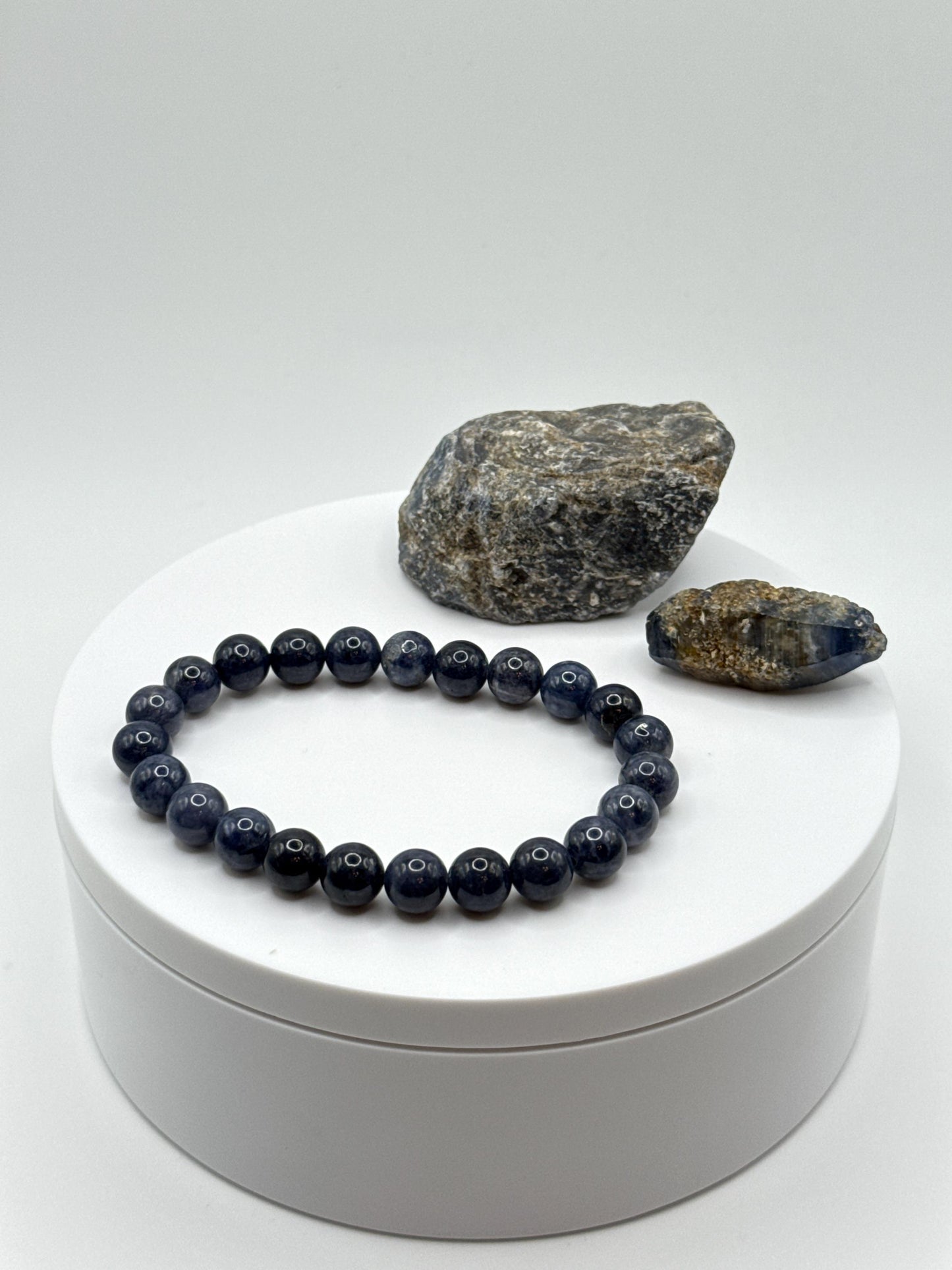 Blue Sapphire Beaded Bracelet: Genuine September Birthstone, Healing Crystal (24.49 Grams)