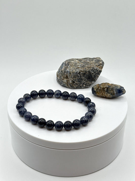 Blue Sapphire Beaded Bracelet: Genuine September Birthstone, Healing Crystal (24.49 Grams)