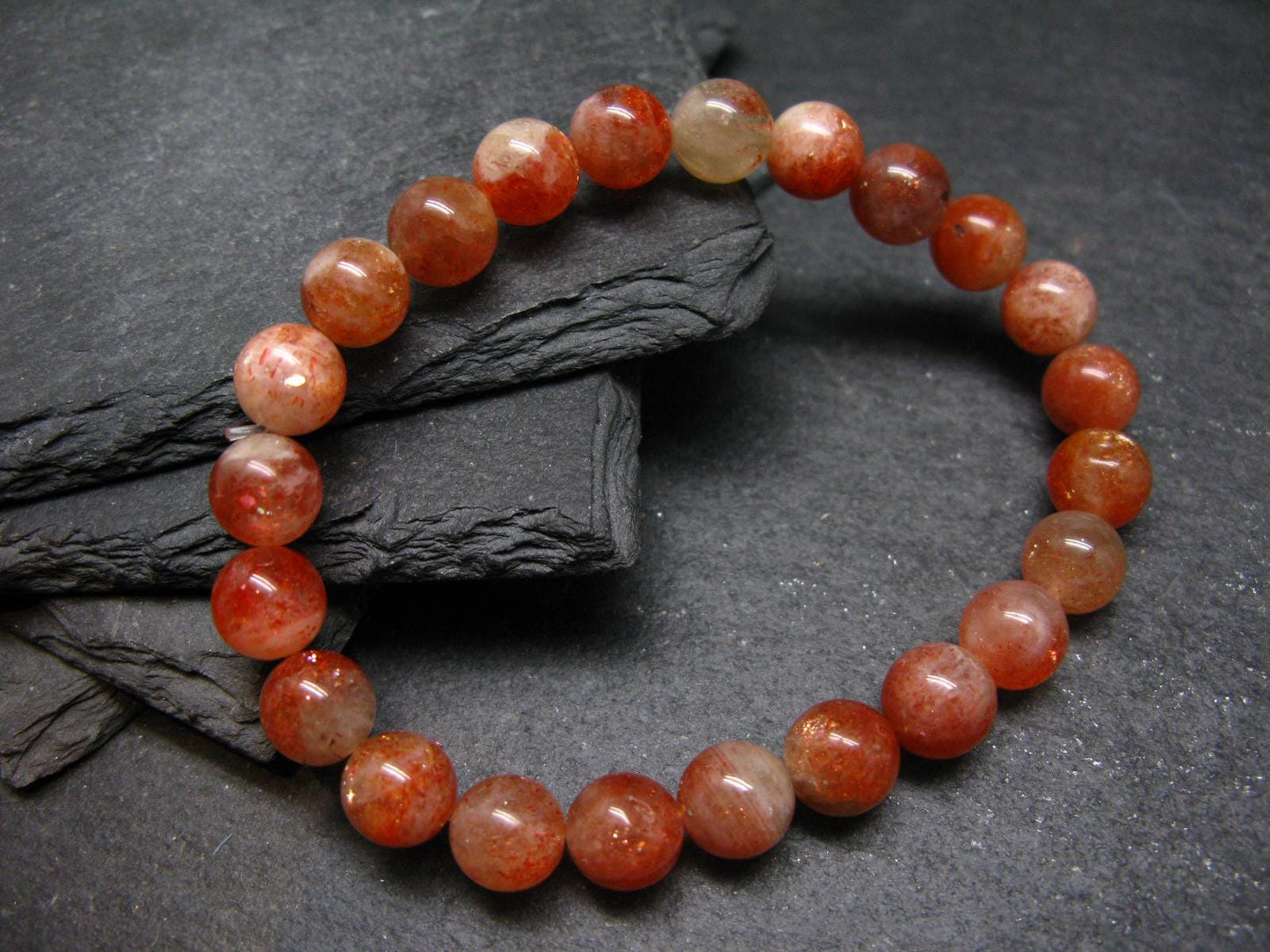 Sunstone Genuine Bracelet ~ 7 Inches ~ 9mm Round Beads
