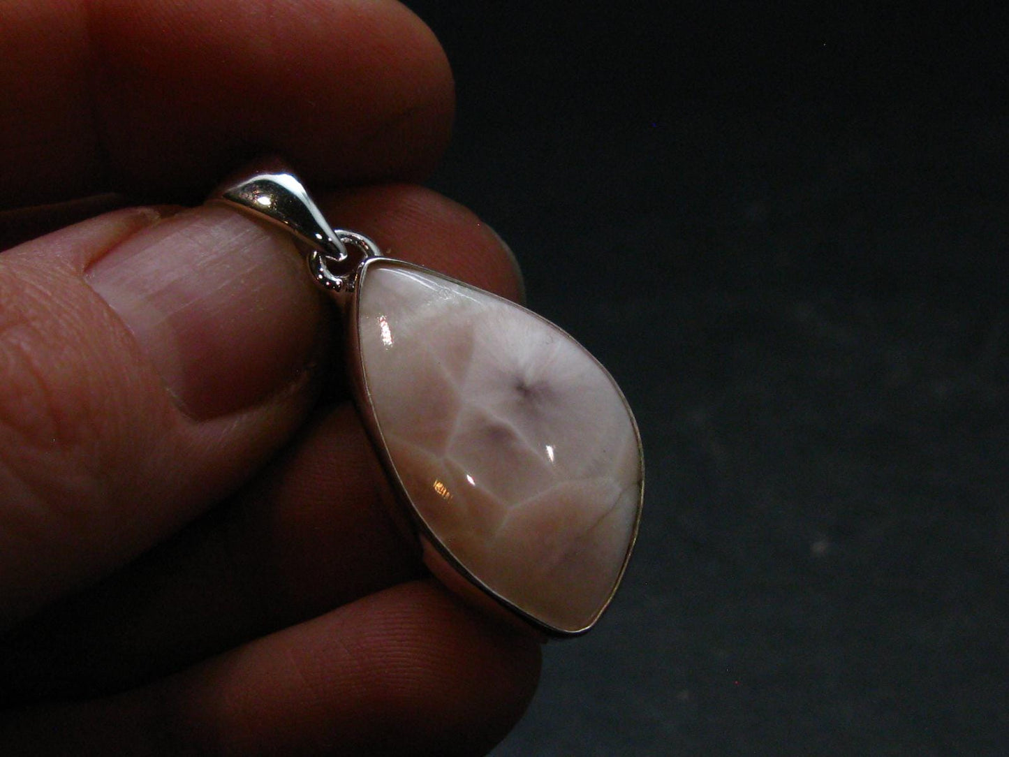Natrolite Silver Plated Pendant Necklace From Indonesia - 1.3" - 3.31 Grams