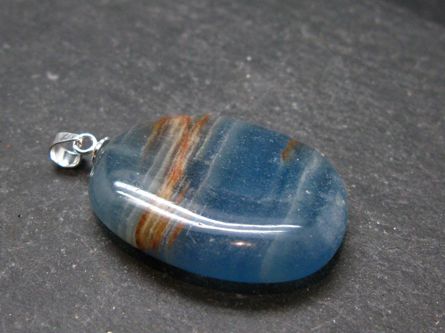Lemurian Aquatine Blue Calcite Silver Pendant from Argentina - 1.5" - 8.32 Grams
