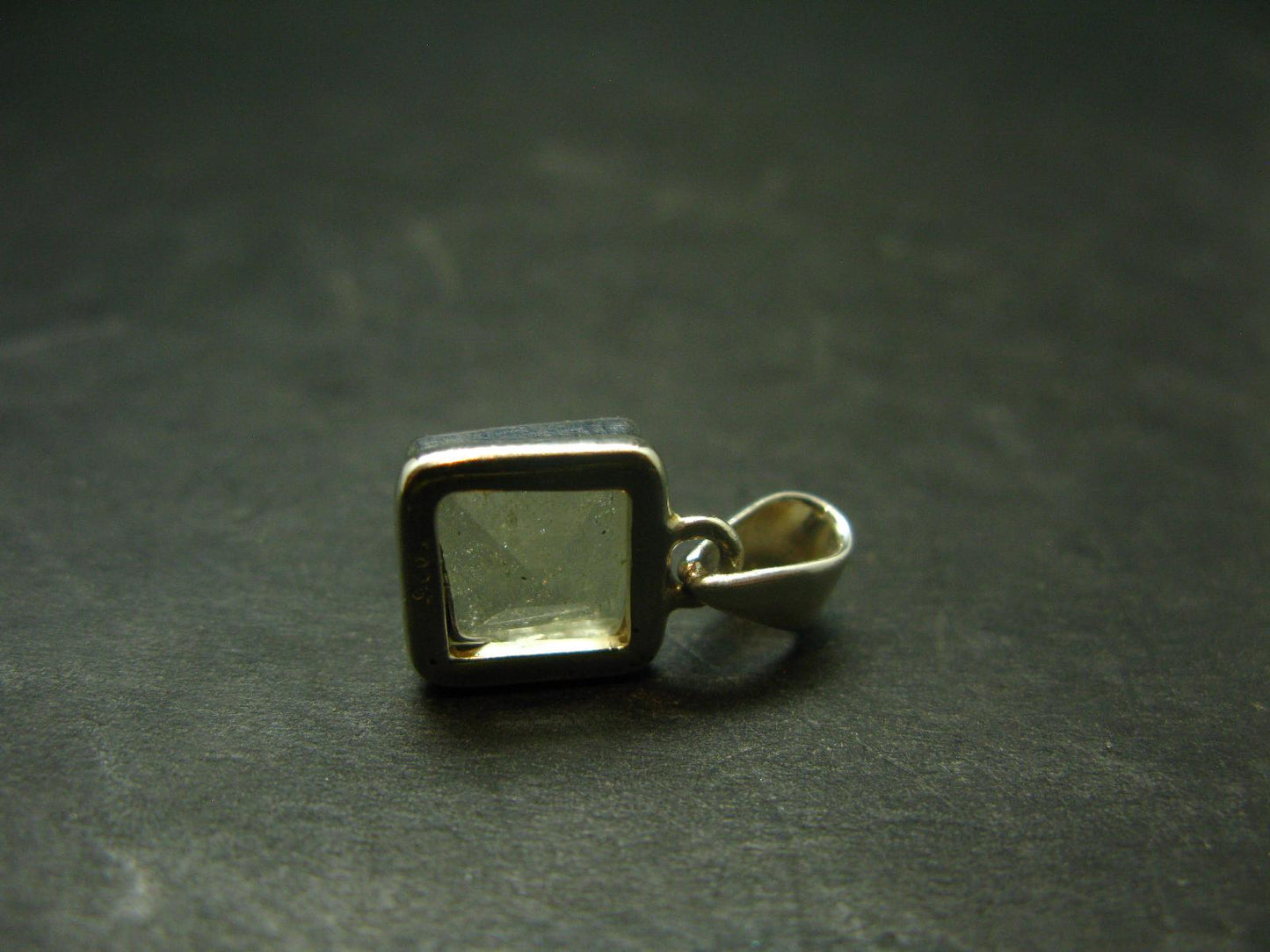 Gem Libyan Desert Glass Tektite Faceted Pendant Sterling Silver from Libya - 0.7" - 2.42 Grams