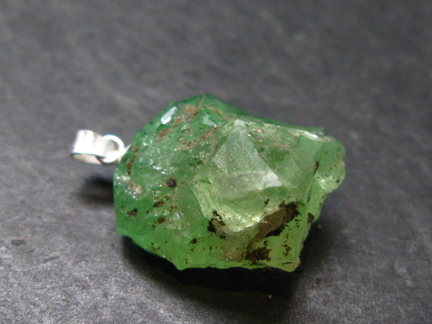 Tsavorite Gem Green Garnet Sterling Silver Pendant From Tanzania - 1.1" - 8.60 Grams