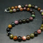 Watermelon Tourmaline Crystal Silver Necklace from Brazil - 21" - 114 Grams - 12mm Round Beads