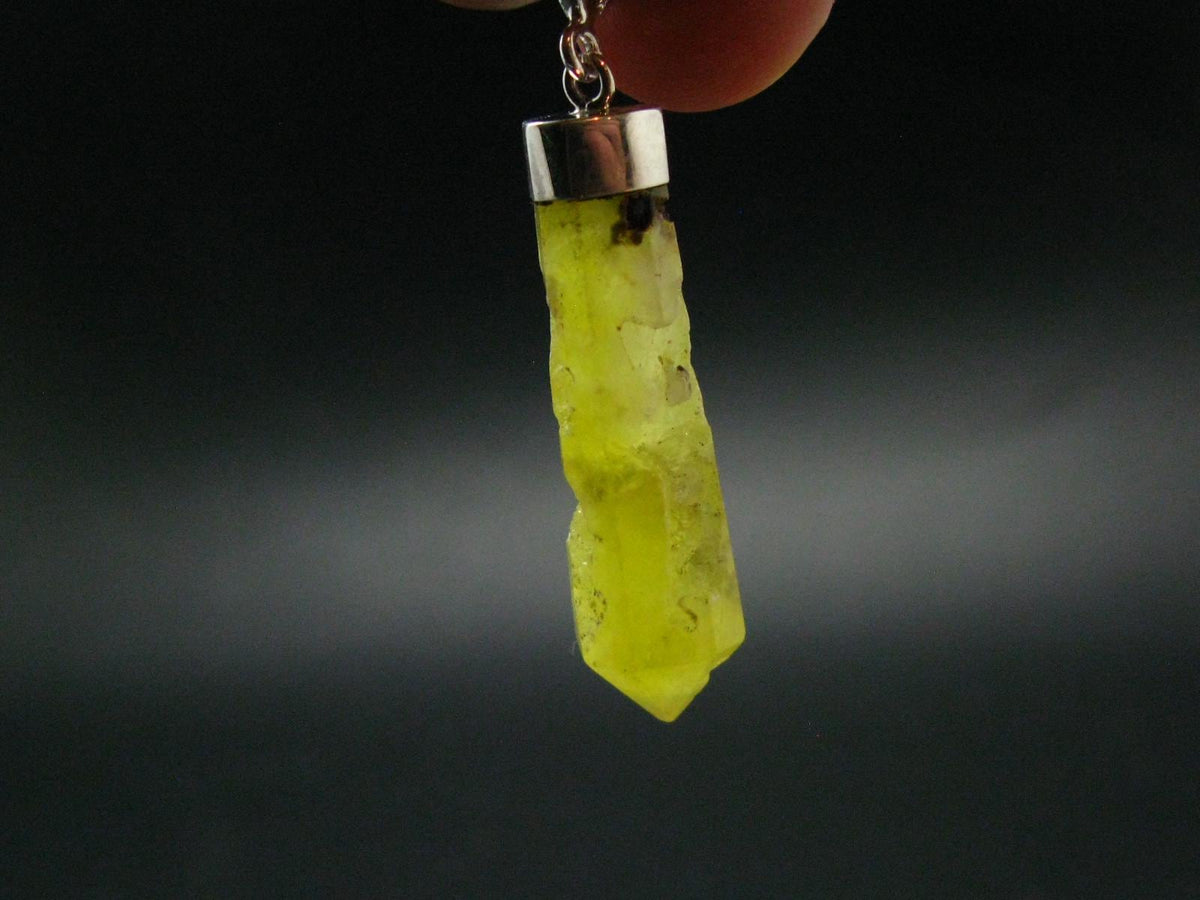 Rare Yellow Brucite Crystal Silver Pendant From Pakistan - 1.9" - 4.59 Grams