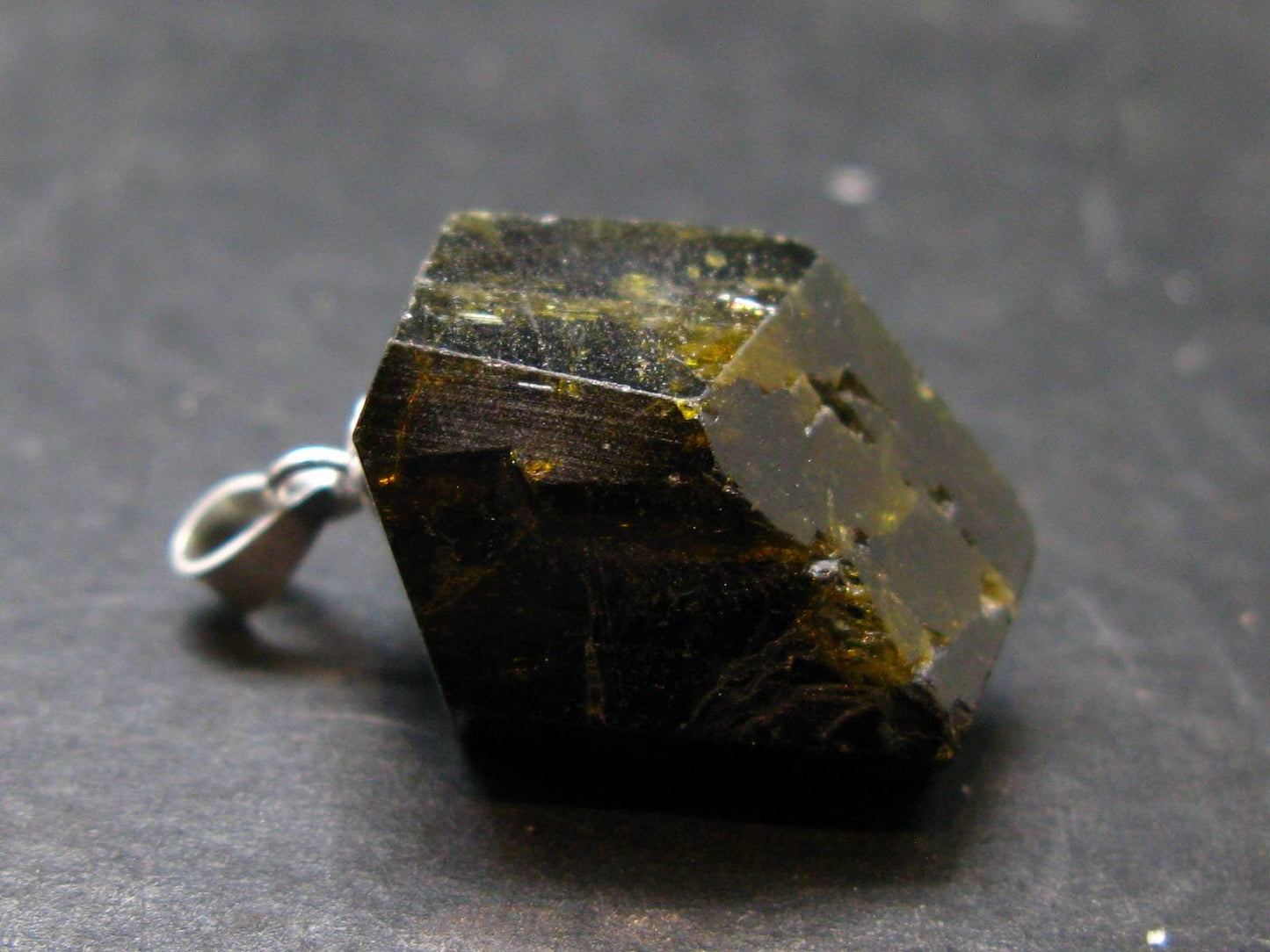 Nice Rare Terminated Epidote Crystal Silver Pendant From Peru - 1.0" - 6.07 Grams
