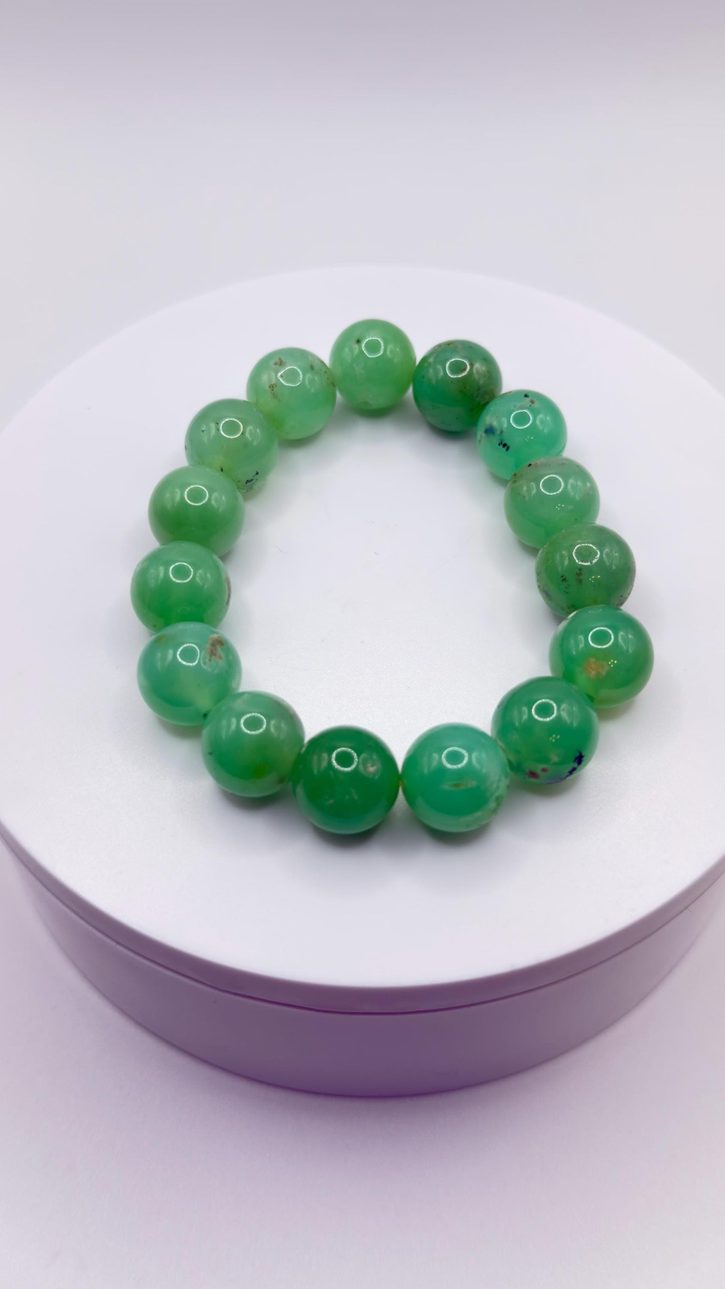 Green Chrysoprase Round Bead Bracelet – Natural Stretch Jewelry - Weight 29.16 g