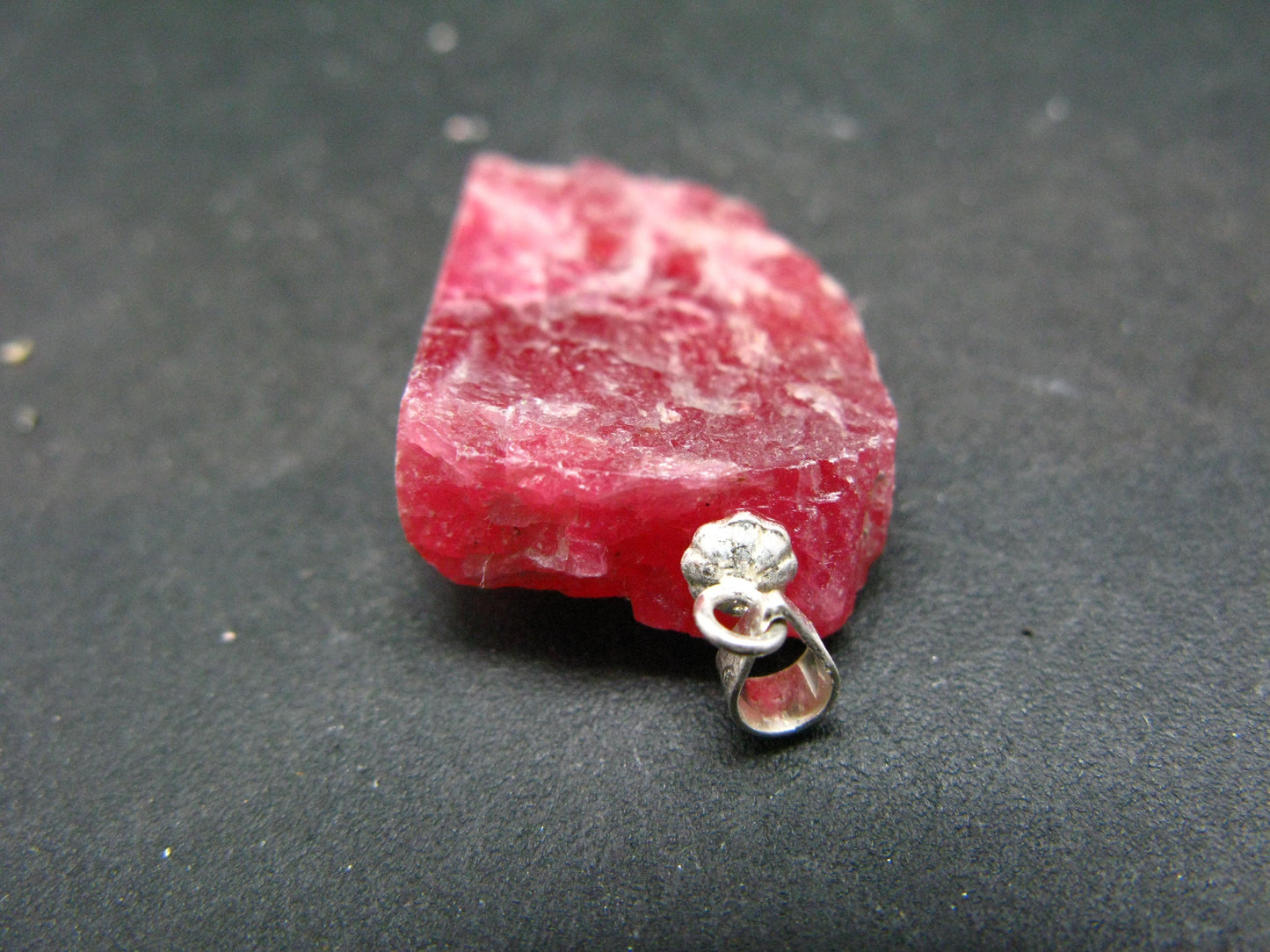 Rare Raw Rhodonite Silver Pendant From Brazil - 1.3"