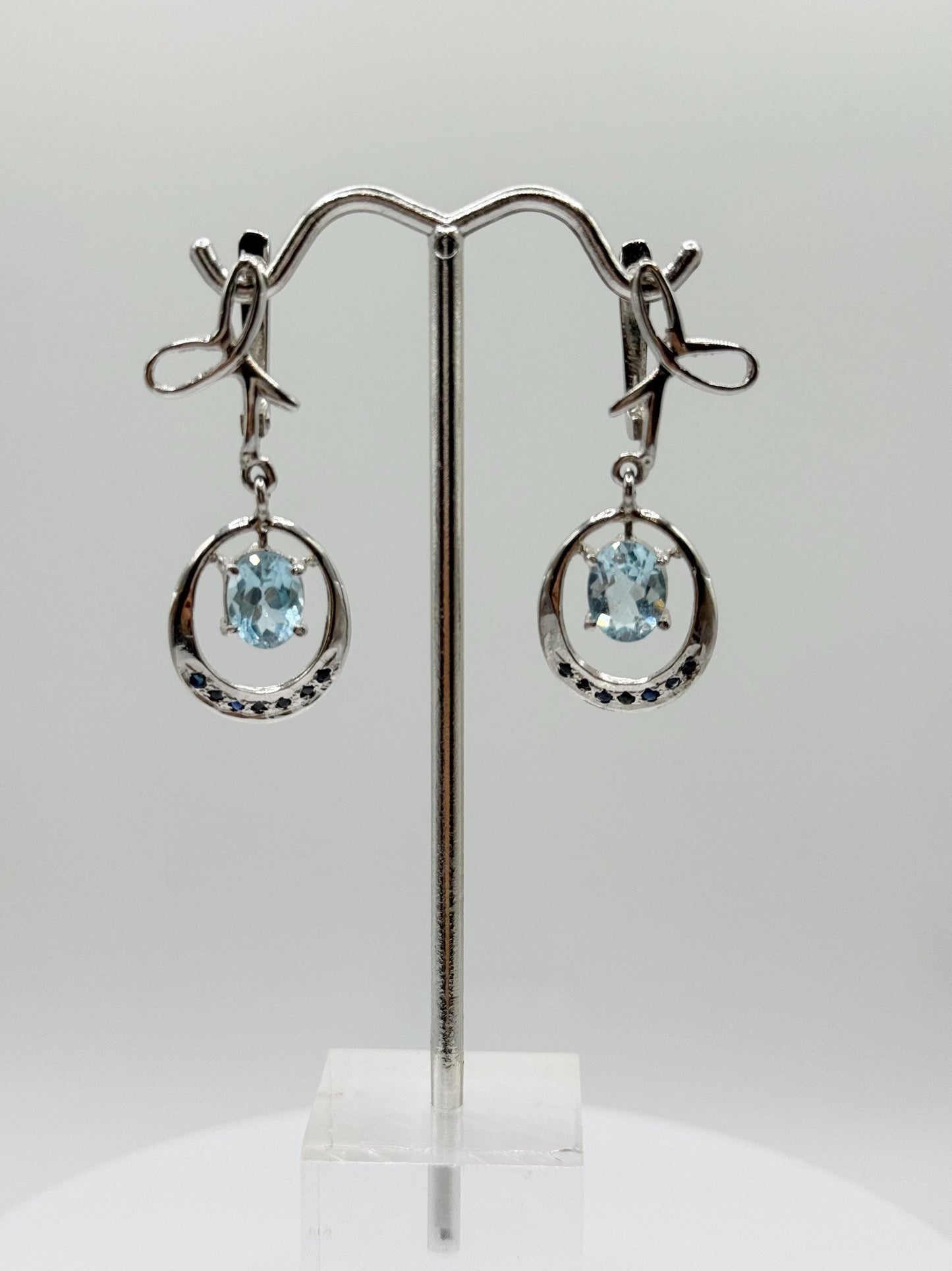 Swiss Blue Topaz Circle Drop Earrings in Sterling Silver - Weight 7.28 Grams