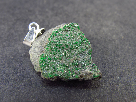 Uvarovite (Green Chromium Garnet) Cluster Silver Pendant From Russia - 1.1" - 4.3 Grams
