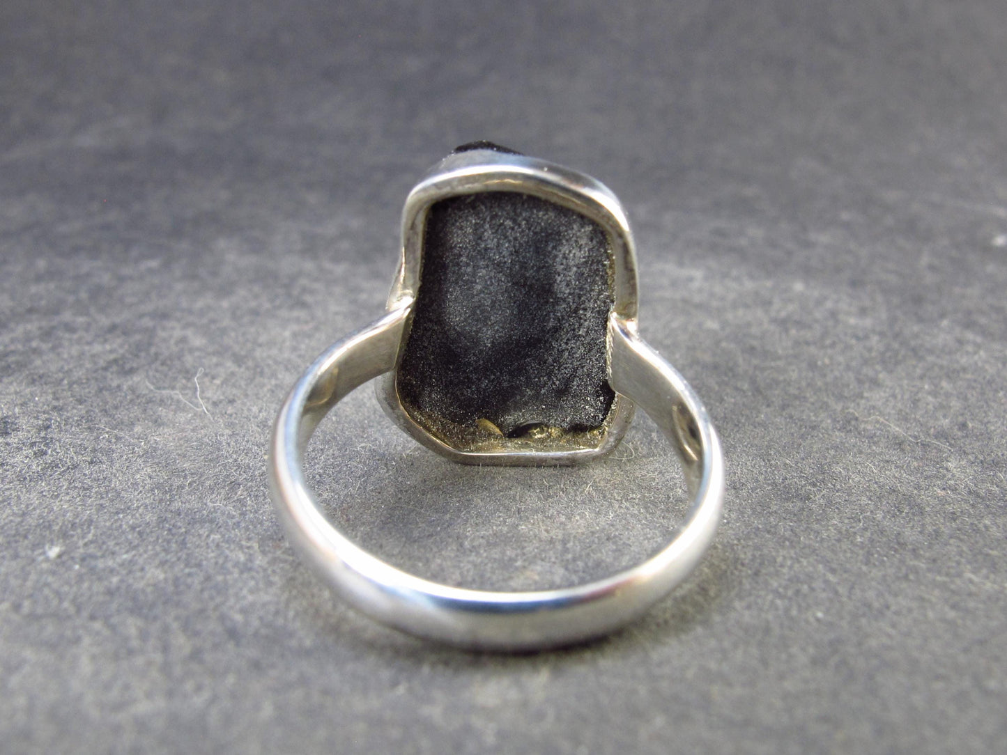 Black Tibetan Tektite Silver Ring from Tibet - Size 6.5 - 4.31 Grams