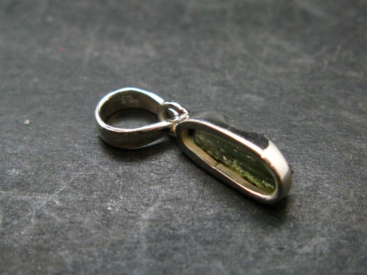 Moldavite Tektite Silver Pendant from Czech Republic - 0.9" - 1.0 Grams