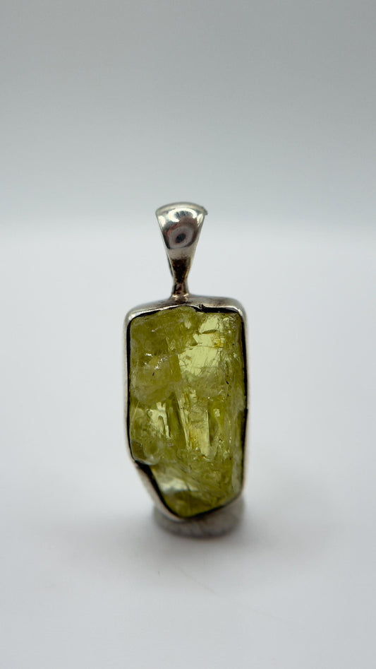 Chrysoberyl Raw Stone Pendant Green Yellow Gemstone Silver Necklace Pendant Natural Crystal Jewelry Gift