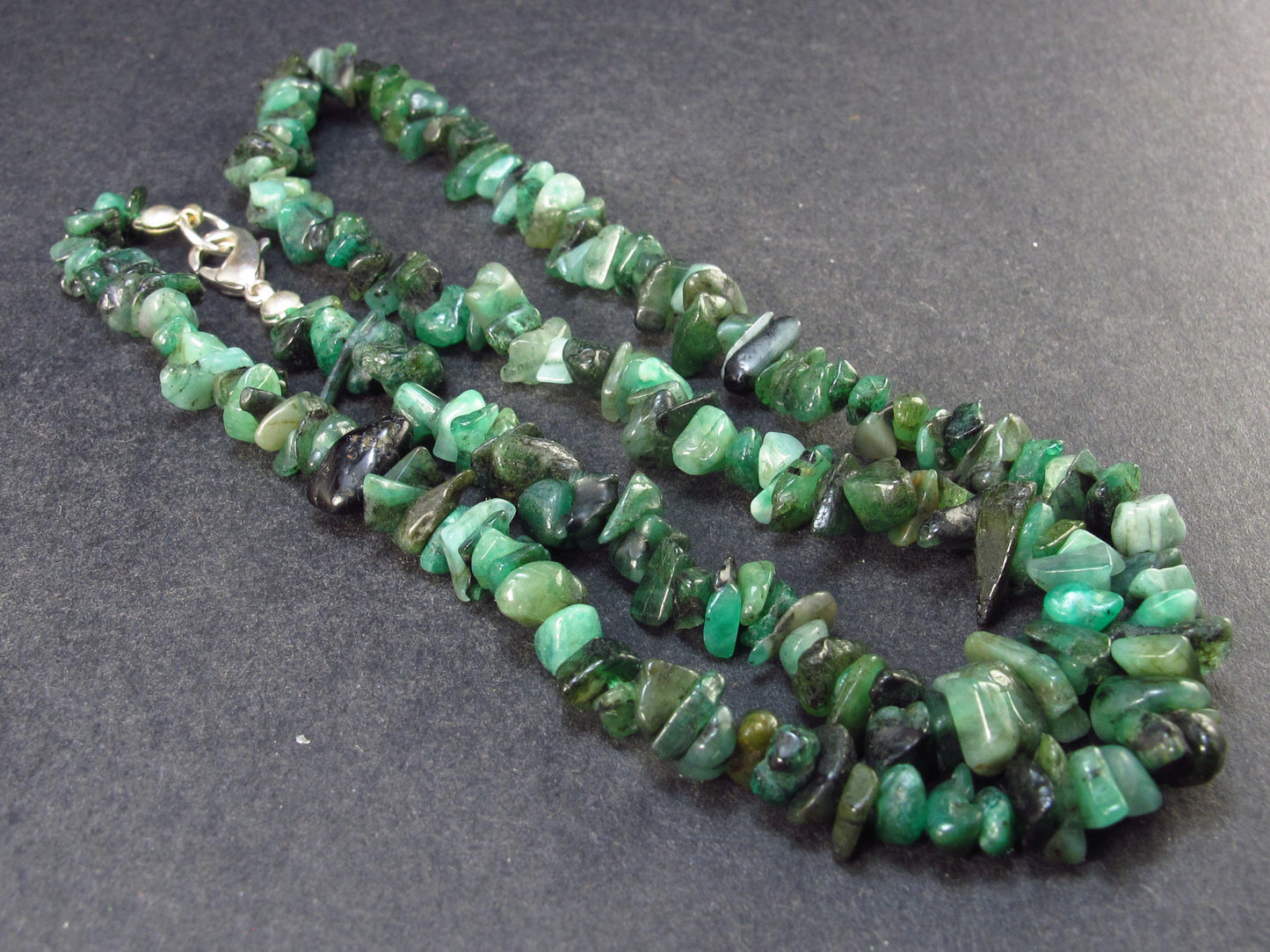 Lot of 3 Emerald Tumbled Beads Necklaces From Brazil - 18"