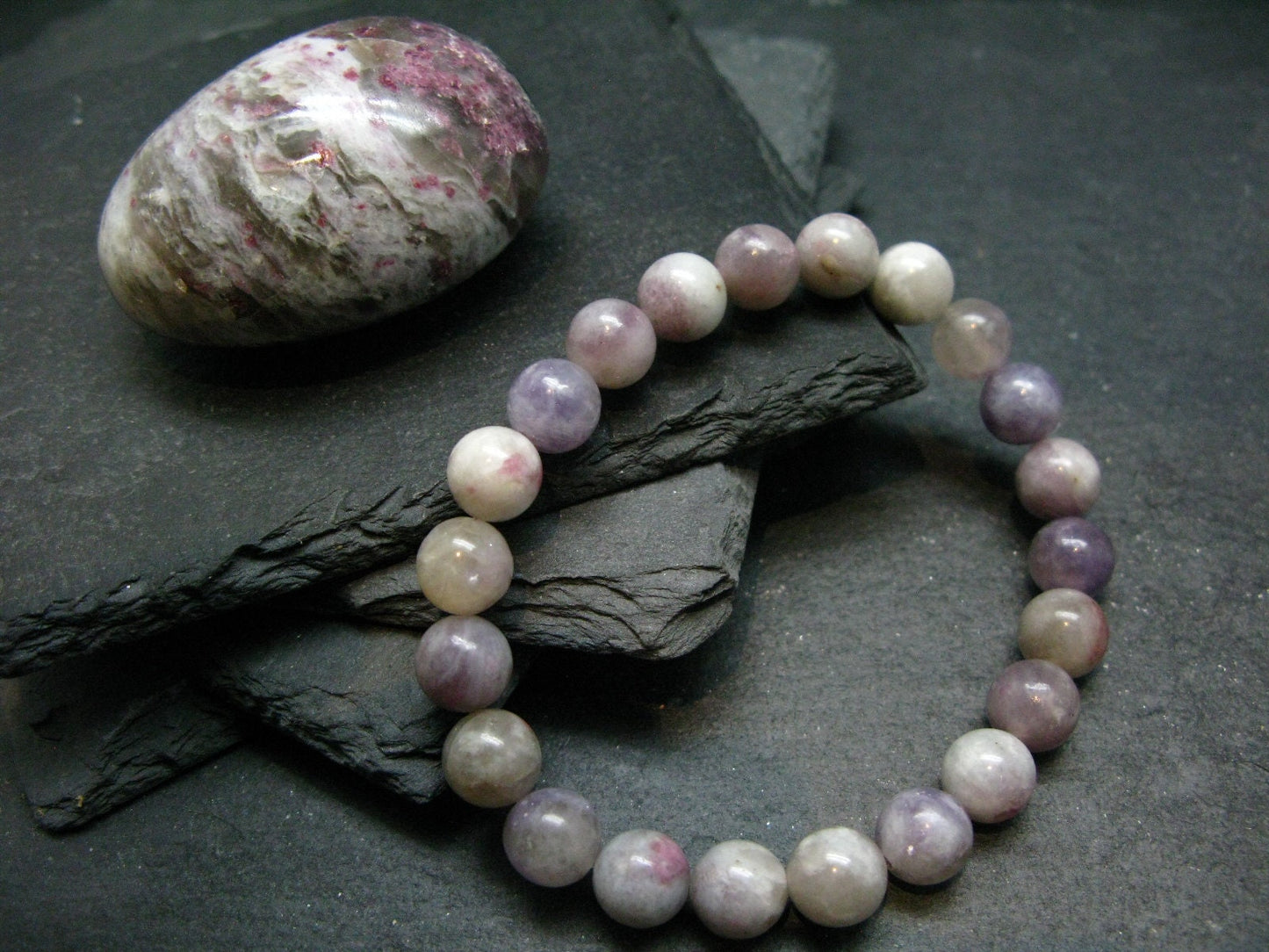 Unicorn Stone Lepidolite & Tourmaline Genuine Bracelet ~ 7 Inches ~ 8mm Round Beads