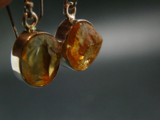 Stone of Success!! Natural Golden Yellow Citrine 925 Sterling Silver Drop Earrings - 5.61 Grams