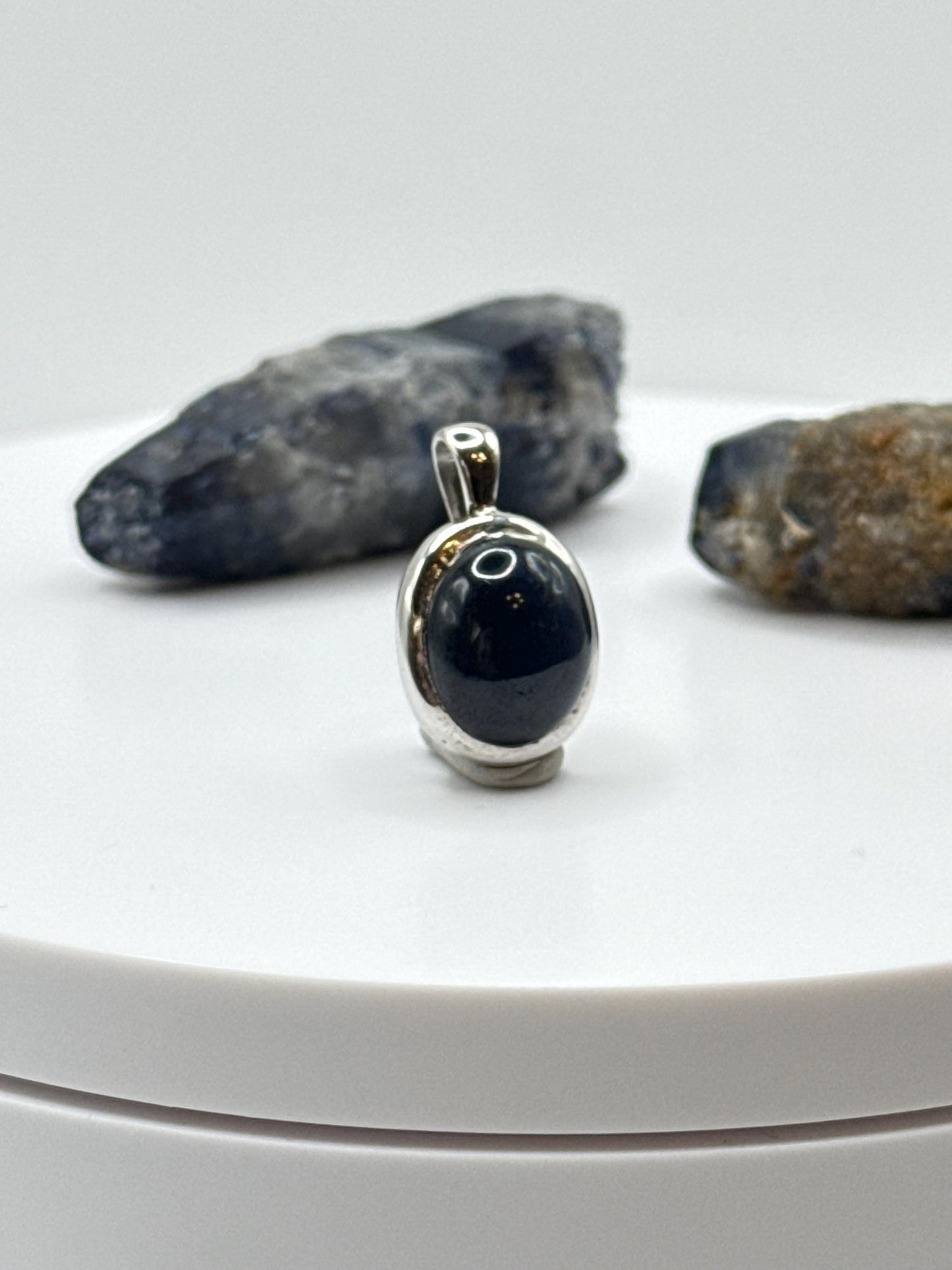 Oval Sapphire Pendant | Natural Blue Sapphire Cabochon Necklace | Sterling Silver Bezel Pendant | September Birthstone Jewelry - 3.64 g
