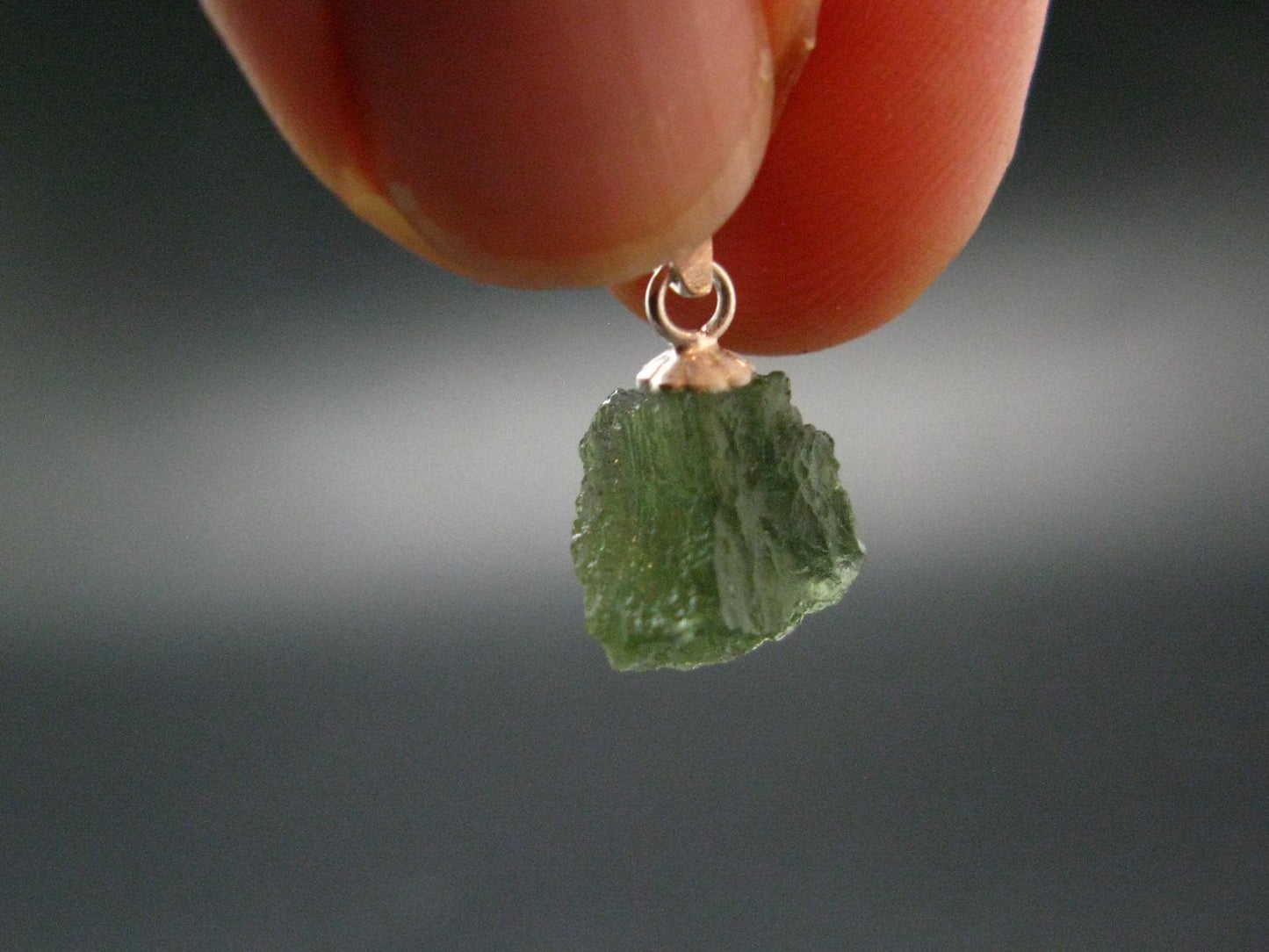Moldavite Tektite Silver Pendant from Czech Republic - 0.6" - 0.77 Grams