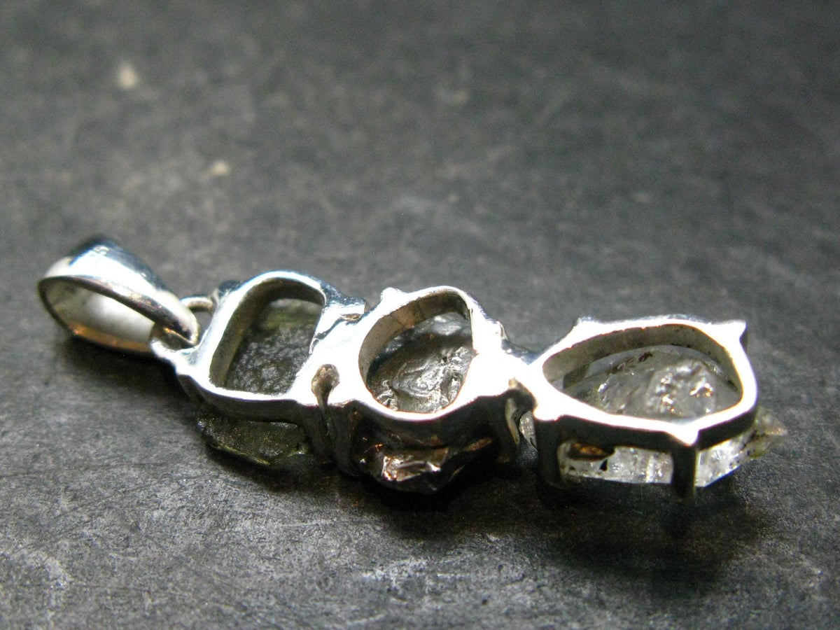 Moldavite Herkimer Meteorite Sterling Silver |Pendant From Czech Republic - 1.4" - 3.55 Grams