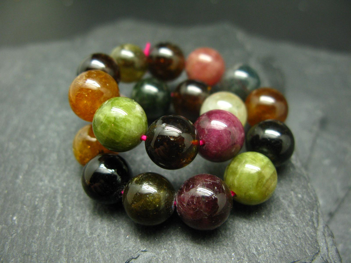 Gem Watermelon Bicolor Tourmaline Genuine Bracelet ~ 7 Inches ~ 10mm Round Beads